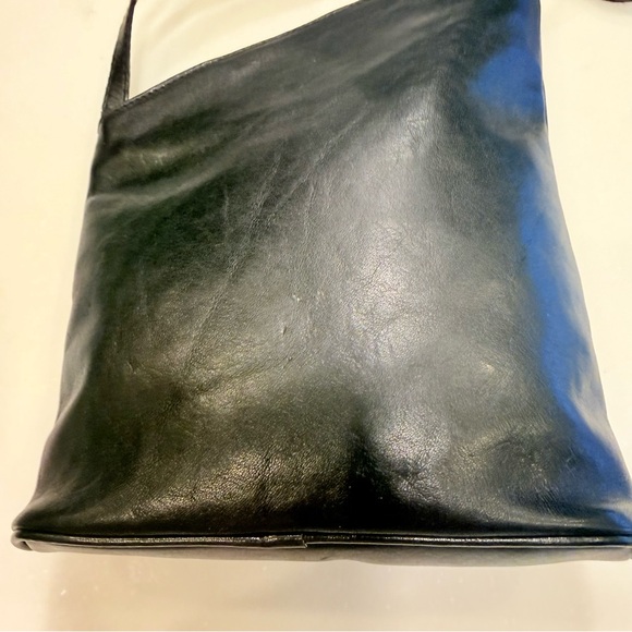 Lango Paris VTG Black Leather Asymmetrical Shoulder Bag EUC RARE - Picture 12 of 16